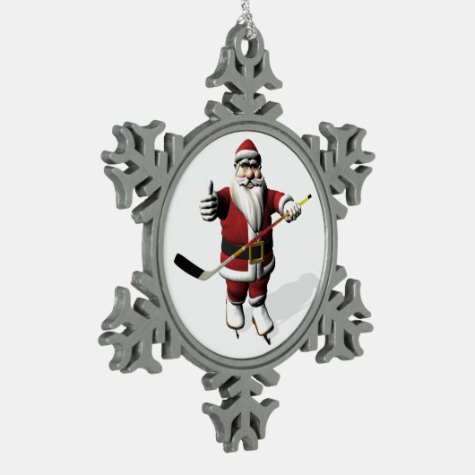 Funny Santa Claus Ice Hockey Player Schneeflocken Zinn-Ornament (Links)