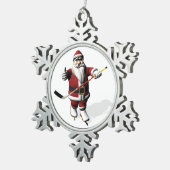 Funny Santa Claus Ice Hockey Player Schneeflocken Zinn-Ornament (Rechts)