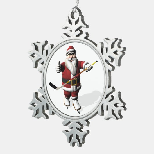 Funny Santa Claus Ice Hockey Player Schneeflocken Zinn-Ornament (Rechts)