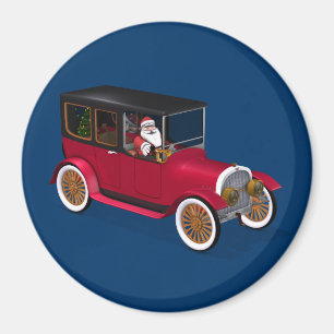 Funny Santa Claus In Red Vintage Limousine Magnet