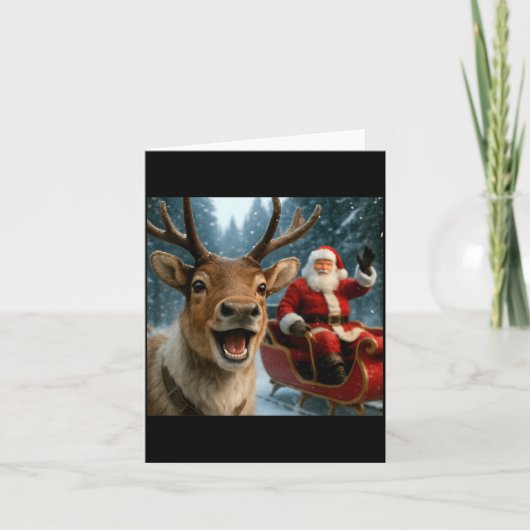 Funny Santa Claus In Sleigh With Reindeer Christma Karte (Vorderseite)