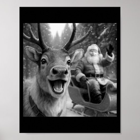 Funny Santa Claus In Sleigh With Reindeer Christma Poster (Vorne)