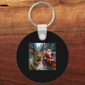 Funny Santa Claus In Sleigh With Reindeer Christma Schlüsselanhänger (Vorderseite)