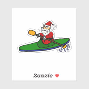 Funny Santa Claus Kayaking Christmas Cartoon Aufkleber
