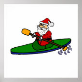 Funny Santa Claus Kayaking Weihnachts-Cartoon Poster (Vorne)