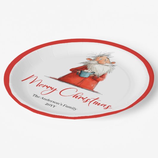 Funny Santa Claus Minimalist Holiday Tableware Pappteller (Schrägansicht)