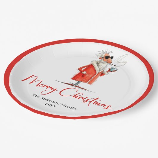 Funny Santa Claus Minimalist Holiday Tableware Set Pappteller (Schrägansicht)