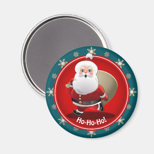 Funny Santa Claus mit einem Sack voller Geschenke Magnet (Vorderseite/Rückseite)