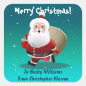 Funny Santa Claus mit einem Sack voller Geschenke Quadratischer Aufkleber (Vorderseite)