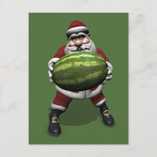 Funny Santa Claus mit Riesenmelon Feiertagspostkarte