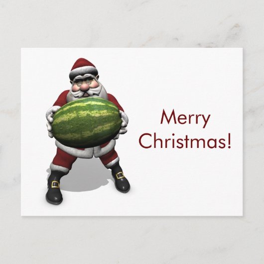 Funny Santa Claus mit Riesenmelon Feiertagspostkarte (Vorderseite)