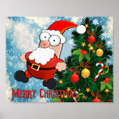 Funny Santa Claus mit Weihnachtsbaum Poster (Vorne)
