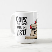 Funny Santa Claus Naughty List Weihnachtsdesign Kaffeetasse (Vorderseite Links)