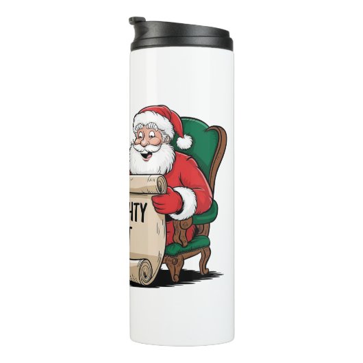 Funny Santa Claus Naughty List Weihnachtsdesign Thermosbecher (Nach rechts gedreht)