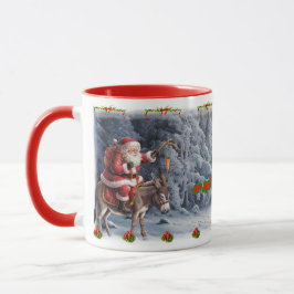 Funny Santa Claus on a Donkey on a Ceramic Coffee  Tasse