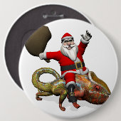 Funny Santa Claus On Huge Panther Chameleon Button (Vorne & Hinten)