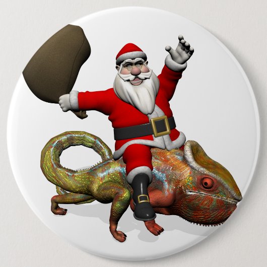 Funny Santa Claus On Huge Panther Chameleon Button (Vorderseite)