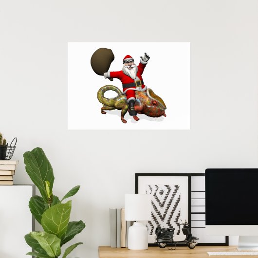 Funny Santa Claus On Huge Panther Chameleon Poster (Heimbüro)