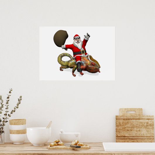 Funny Santa Claus On Huge Panther Chameleon Poster (Küche)