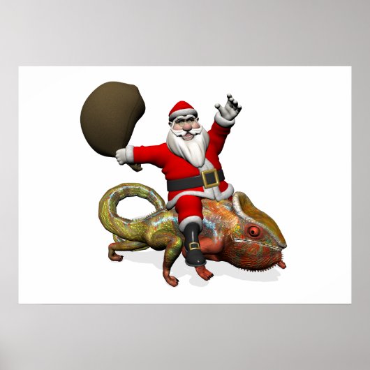 Funny Santa Claus On Huge Panther Chameleon Poster (Vorne)