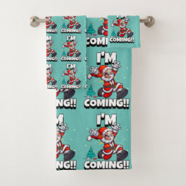 Funny Santa Claus Pattern Humorale Weihnachten Badhandtuch Set