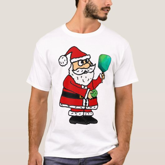 Funny Santa Claus Pickleball Weihnachten T-Shirt (Vorderseite)