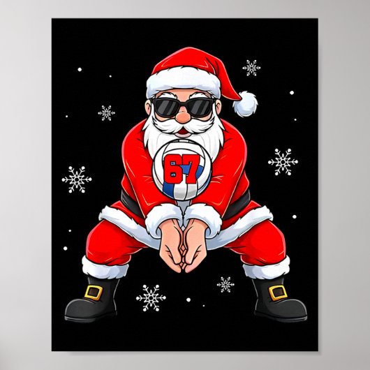 Funny Santa Claus Playing Volleyball Six Seven Chr Poster (Vorne)