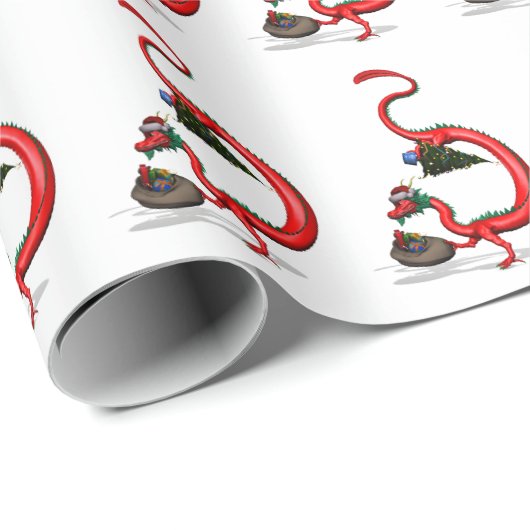 Funny Santa Claus Red Eastern Dragon Geschenkpapier (Rolleneckpunkt)