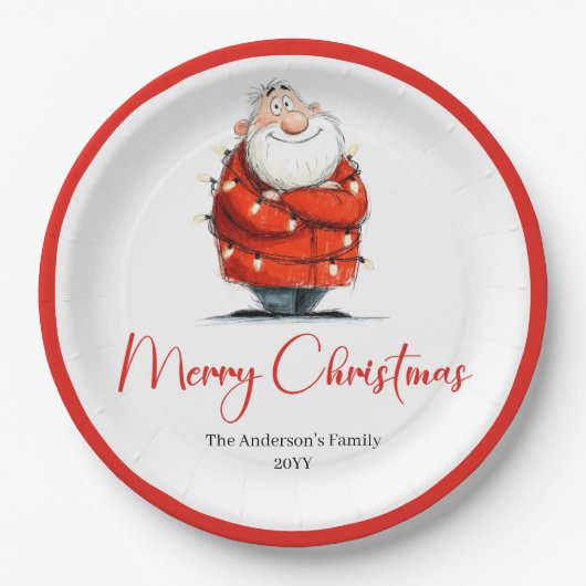 Funny Santa Claus Red White Christmas Party Plates Pappteller (Vorderseite)