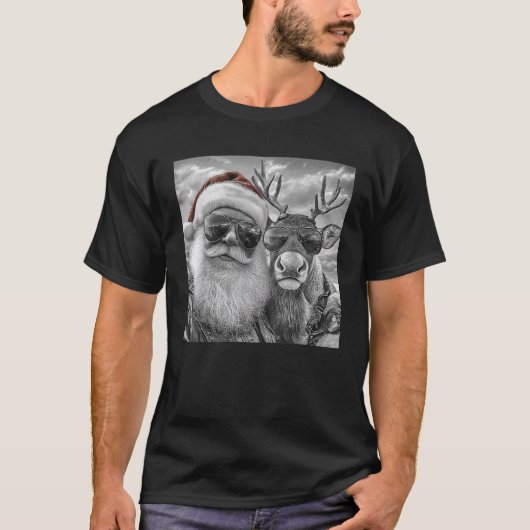 Funny Santa Claus Reindeer Selfie Cool Retro Chris T-Shirt (Vorderseite)