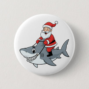 Funny Santa Claus Reiten auf dem Hai Weihnachtsfei Button