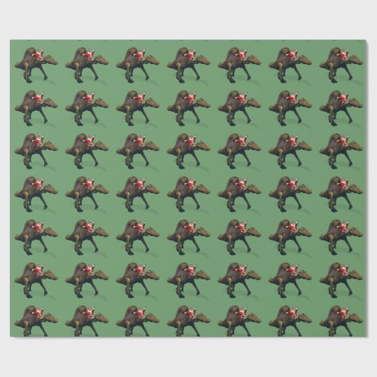 Funny Santa Claus reiten auf Spinosaurus Geschenkpapier (Flach)