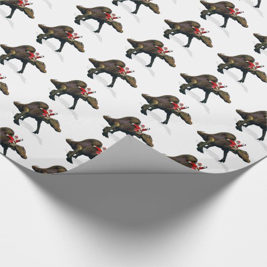 Funny Santa Claus reiten auf Spinosaurus Geschenkpapier (Ecke)