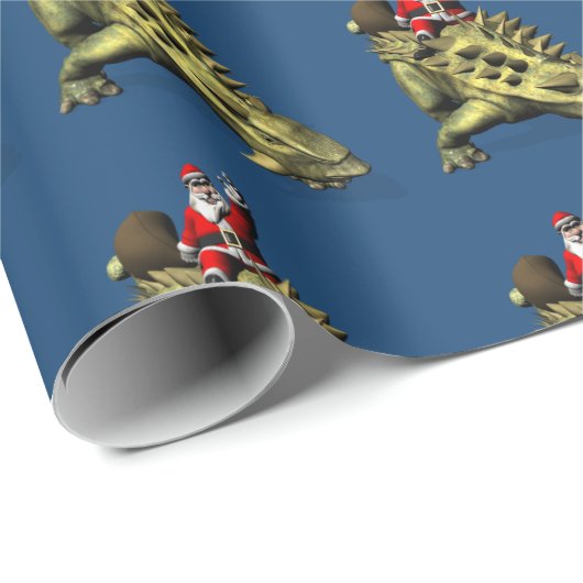 Funny Santa Claus Reiten auf Talarurus Geschenkpapier (Rolleneckpunkt)
