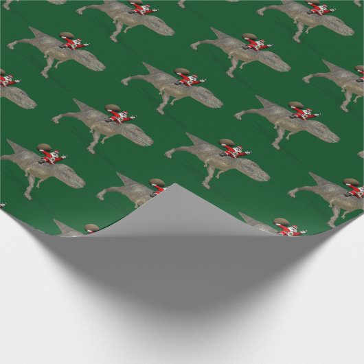 Funny Santa Claus Reiten auf Trex Dino Dinosaur Geschenkpapier (Ecke)