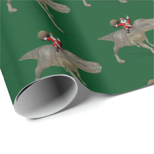 Funny Santa Claus Reiten auf Trex Dino Dinosaur Geschenkpapier (Rolleneckpunkt)