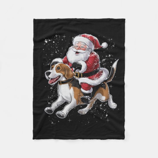Funny Santa Claus Riding Beagle Weihnachten Weihna Fleecedecke (Vorderseite)