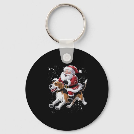 Funny Santa Claus Riding Beagle Weihnachten Weihna Schlüsselanhänger (Vorderseite)