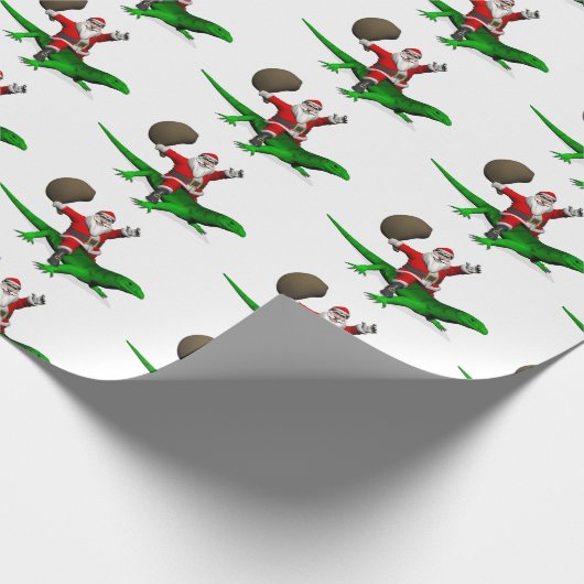 Funny Santa Claus Riding Cool Green Lizard Geschenkpapier (Ecke)