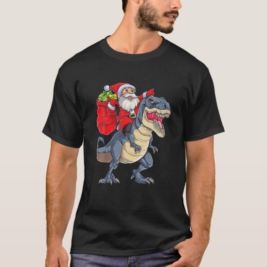 Funny Santa Claus Riding Dinosaur T Rex Boys Kinde T-Shirt (Vorderseite)