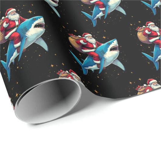 Funny Santa Claus Riding Hai Weihnachtsgeschenk Geschenkpapier (Rolleneckpunkt)