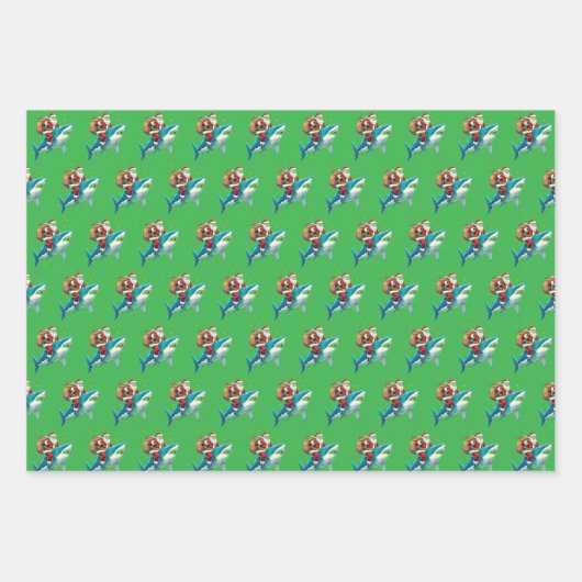 Funny Santa Claus Riding Hai Weihnachtsgeschenk Geschenkpapier Set (Vorderseite 3)