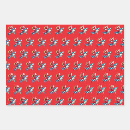 Funny Santa Claus Riding Hai Weihnachtsgeschenk Geschenkpapier Set (Vorderseite)