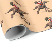 Funny Santa Claus Riding on Deinonychus Dinosaur Geschenkpapier (Rolleneckpunkt)