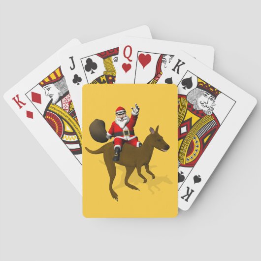 Funny Santa Claus Riding On Kangaroo Spielkarten (Rückseite)