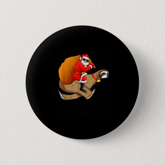 Funny Santa Claus Riding Sloth Christmas Boys Men Button (Vorderseite)