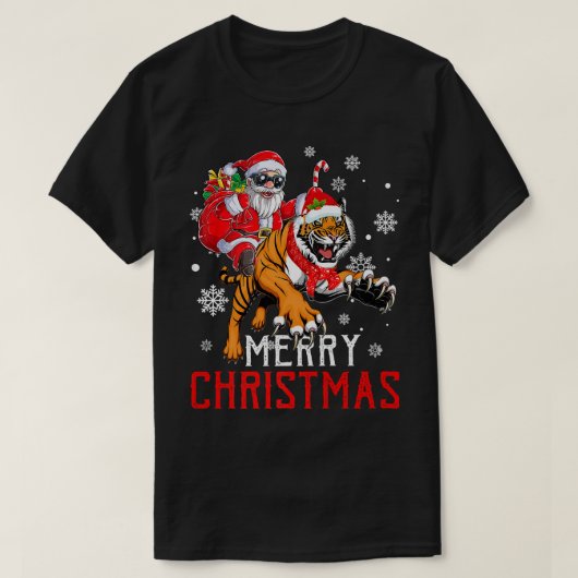 Funny Santa Claus Riding Tiger Xmas Holiday Men Bo T-Shirt (Design vorne)