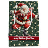 Funny Santa Claus Skaten Holiday Geschenktasche Mittlere Geschenktüte (Vorderseite)
