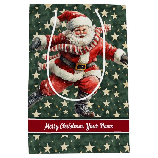 Funny Santa Claus Skaten Holiday Geschenktasche Mittlere Geschenktüte (Vorderseite)