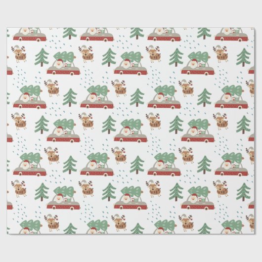 Funny Santa Claus Snowy Forrest Weihnachten Geschenkpapier (Flach)
